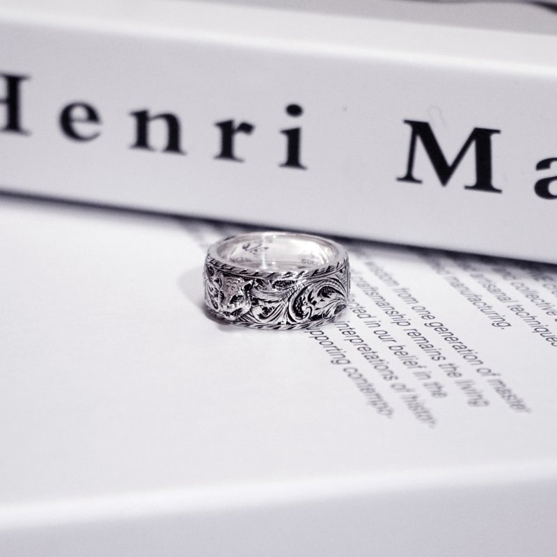 GUCCI GATTO 虎頭仿舊雕花戒指 925銀 古馳-0