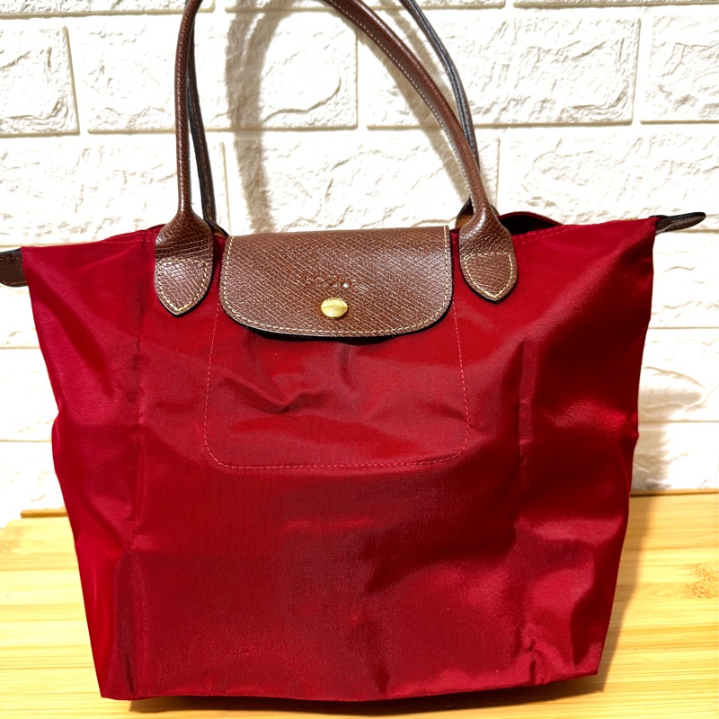 正品 LONGCHAMP Le pliage 長提把摺疊水餃包紅色 M號-0