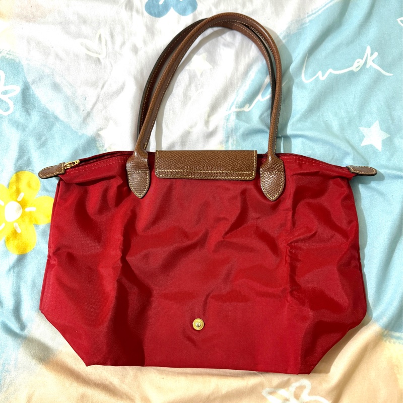 正品 LONGCHAMP Le pliage 長提把摺疊水餃包紅色 M號-2