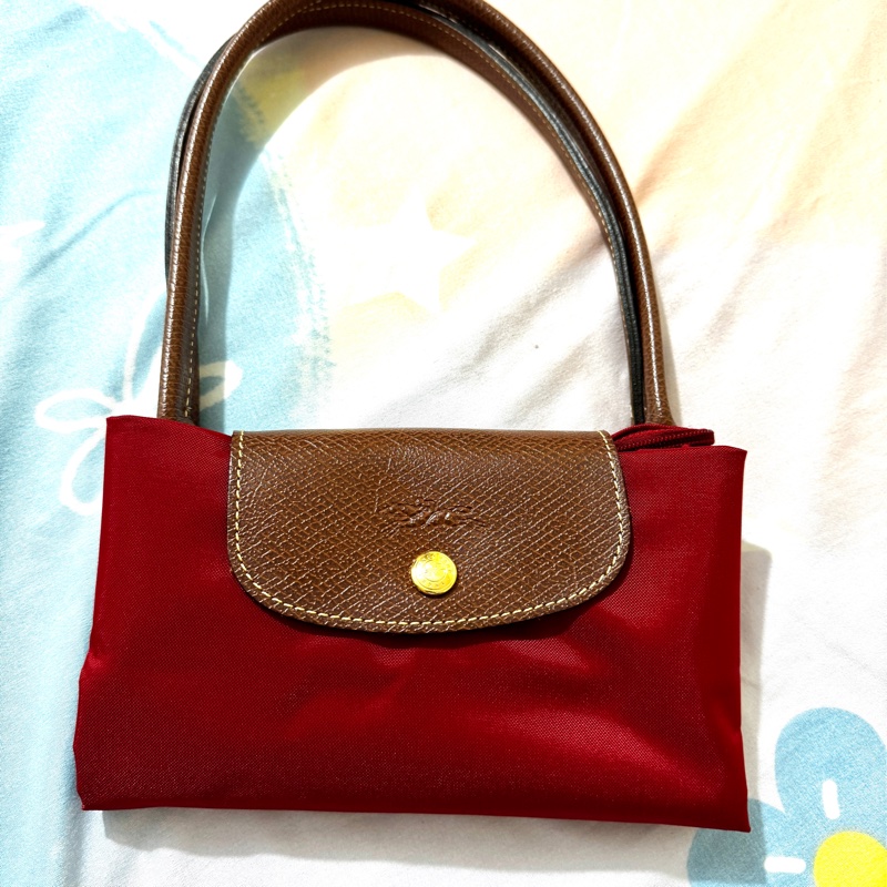 正品 LONGCHAMP Le pliage 長提把摺疊水餃包紅色 M號-5