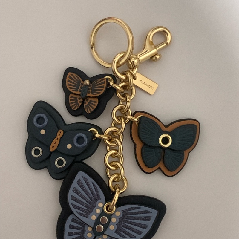 Coach蝴蝶雕飾皮革吊飾&扣環鑰匙圈-0