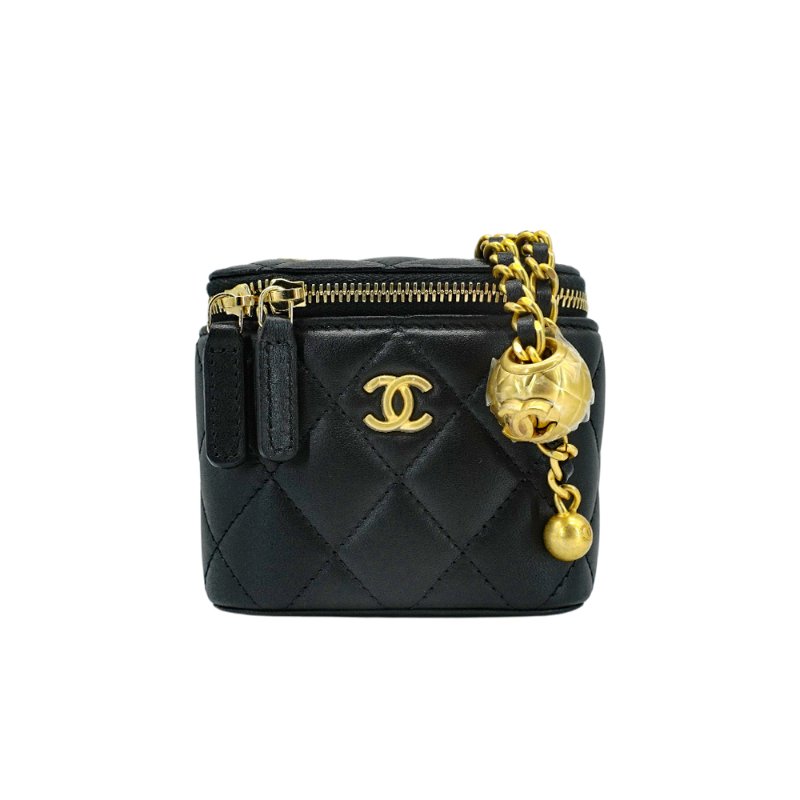 Chanel 展示品 金雙C菱格紋羊皮金球斜背化妝包(AP1447-黑)-2