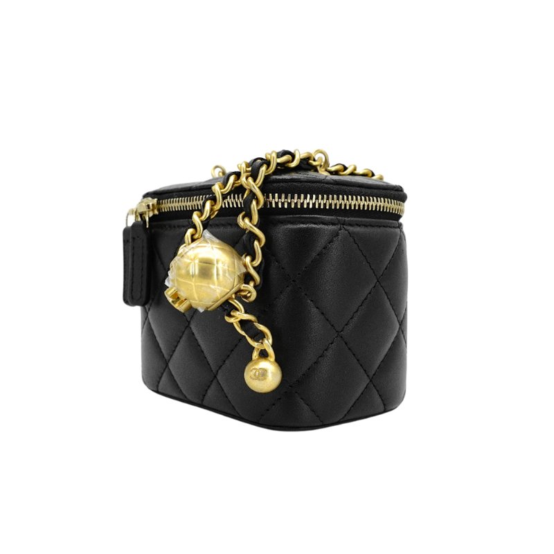 Chanel 展示品 金雙C菱格紋羊皮金球斜背化妝包(AP1447-黑)-3
