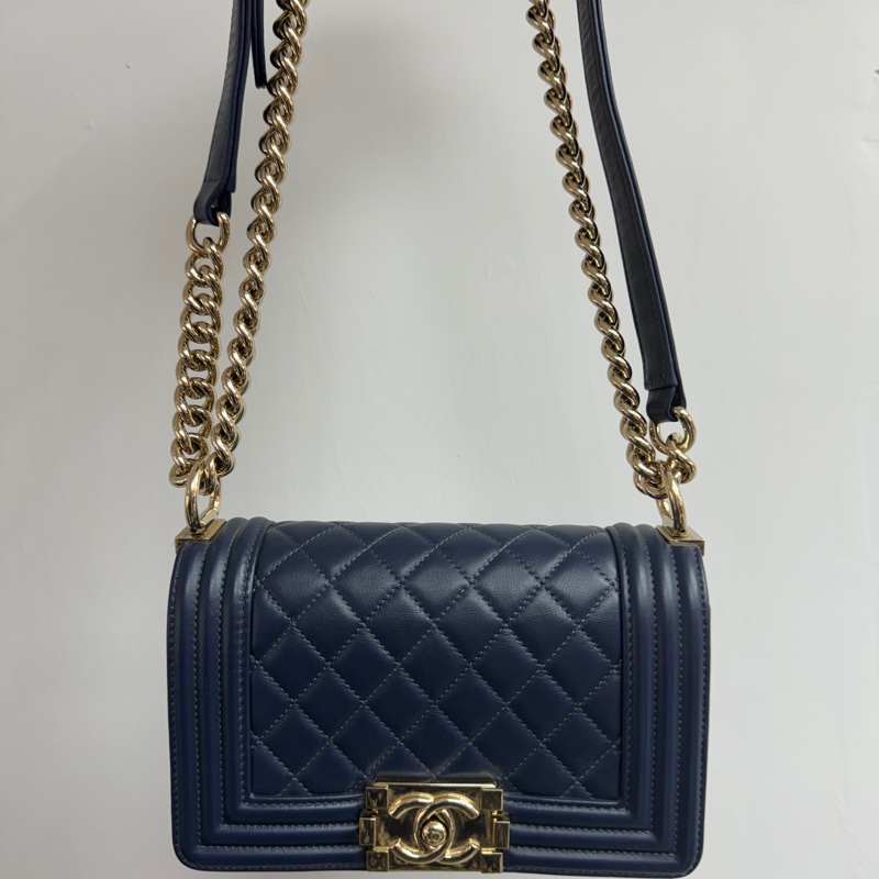Chanel Leboy small size 藍色金扣 27開🖤-0