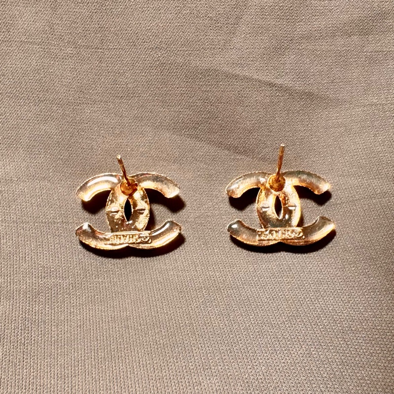 Chanel Vintage 金色水鑽菱格耳環-3