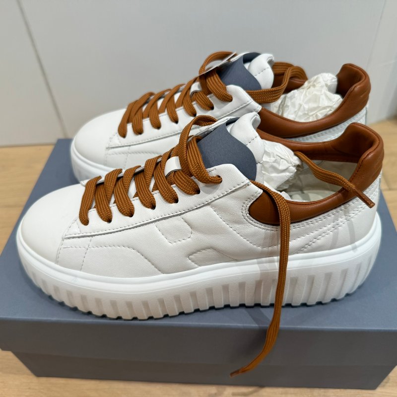 HOGAN 厚底運動鞋 H-Stripes 白、咖啡 昆凌同款 38號 *全新*-0