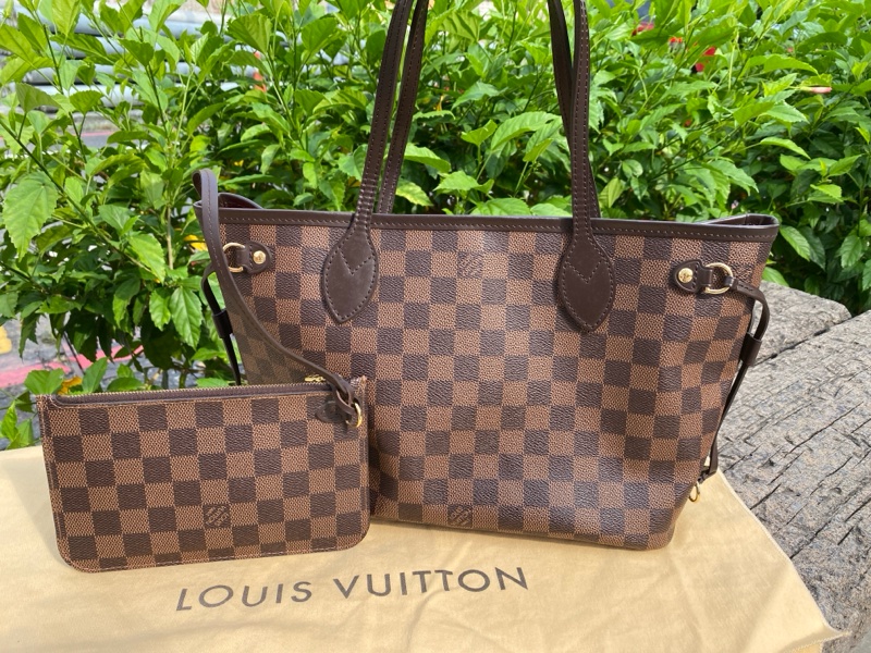 近新Louis Vuitton棋盤格Neverfull PM小款抽繩束口購物包M40600原N41359-1