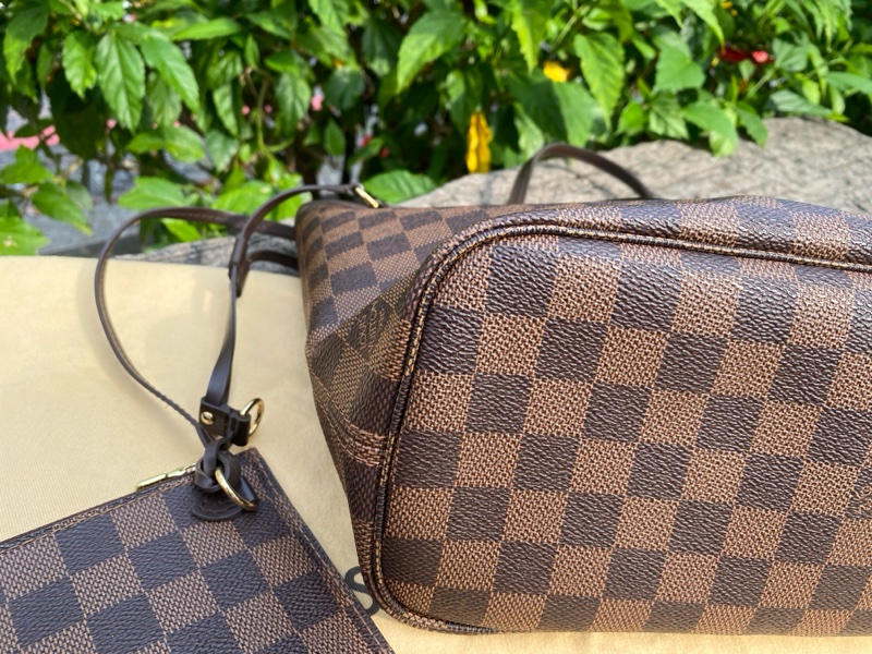 近新Louis Vuitton棋盤格Neverfull PM小款抽繩束口購物包M40600原N41359-5