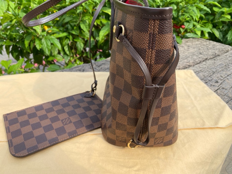 近新Louis Vuitton棋盤格Neverfull PM小款抽繩束口購物包M40600原N41359-7