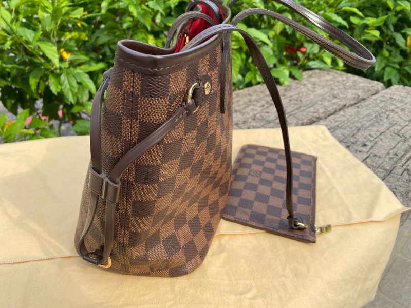 近新Louis Vuitton棋盤格Neverfull PM小款抽繩束口購物包M40600原N41359-8