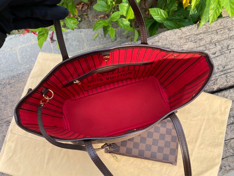 近新Louis Vuitton棋盤格Neverfull PM小款抽繩束口購物包M40600原N41359-9