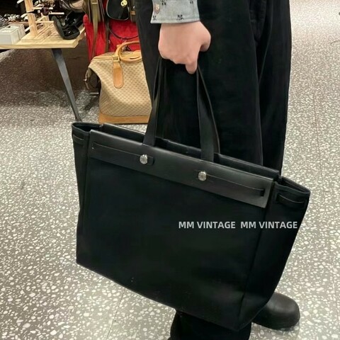 ✨馬年成為養馬人🔥Hermès Hermes herbag cabas 40 vintage bag 愛馬仕 黑色 大托特包 帆布包 手袋 側揹包 手提包 媽媽包 上班族 電腦包 筆電包 公事包