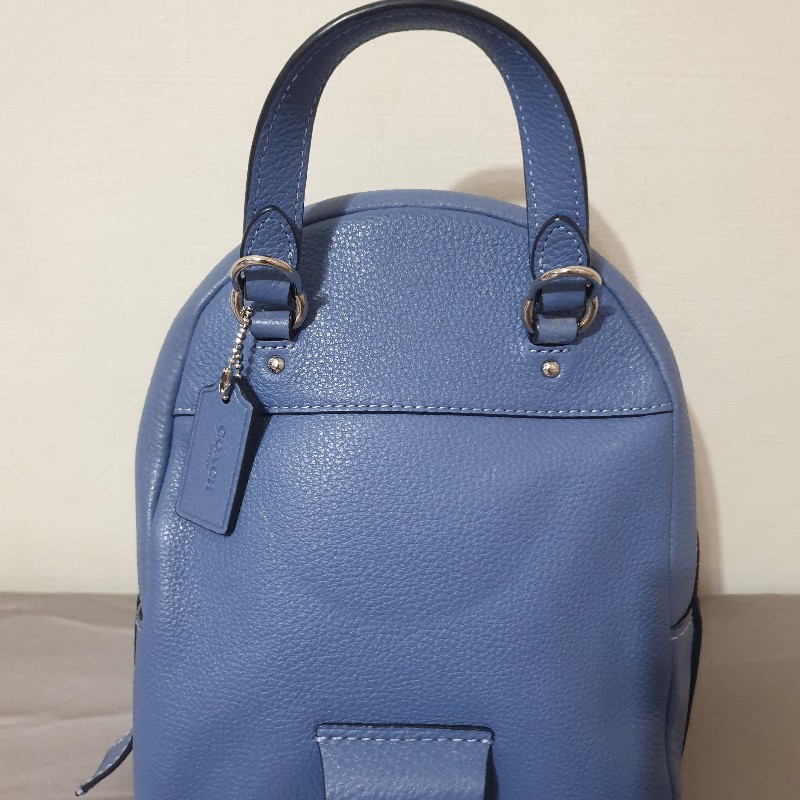 ❤全新正品【COACH銀色馬車LOGO】稀有法國藍色🉐️荔枝牛皮手提/斜背/後背三用包❤-2