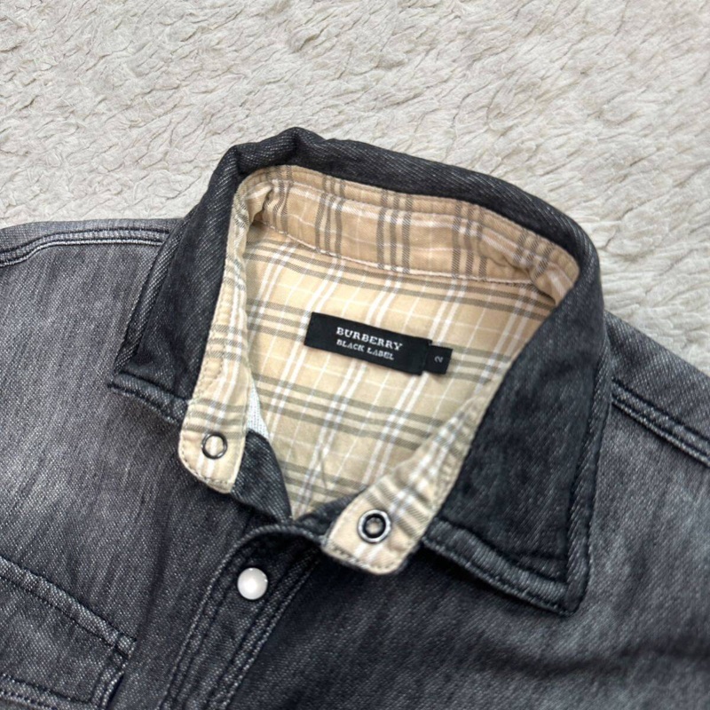 戰馬刺繡Burberry 牛仔襯衫外套(M/黑)-4