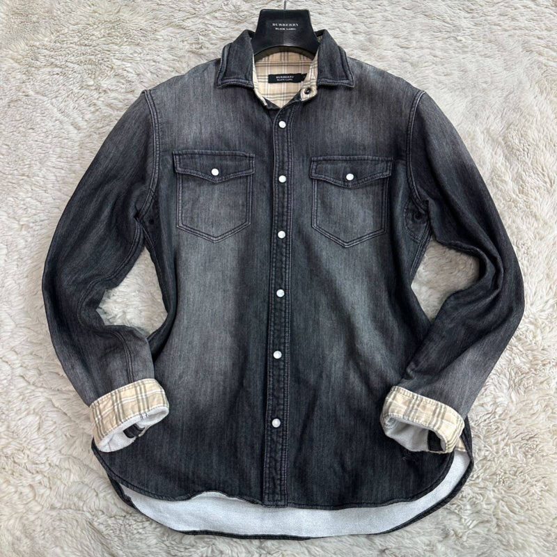 戰馬刺繡Burberry 牛仔襯衫外套(M/黑)-14