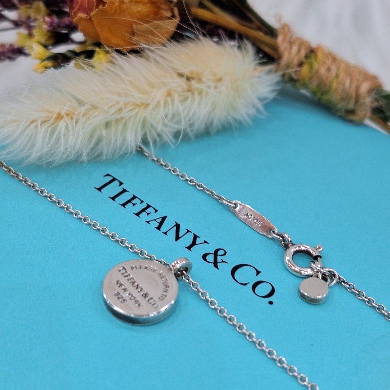 超特價TIFFANY & CO.蒂芬妮 925 純銀 刻字 圓牌 細項鍊-0