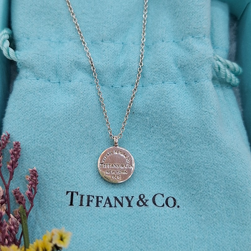 超特價TIFFANY & CO.蒂芬妮 925 純銀 刻字 圓牌 細項鍊-3