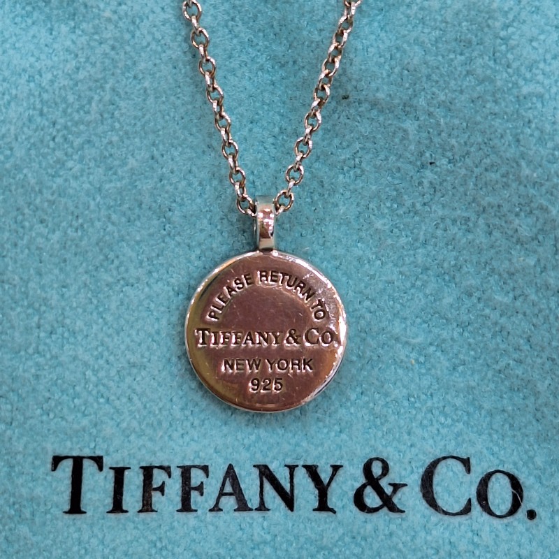 超特價TIFFANY & CO.蒂芬妮 925 純銀 刻字 圓牌 細項鍊-5
