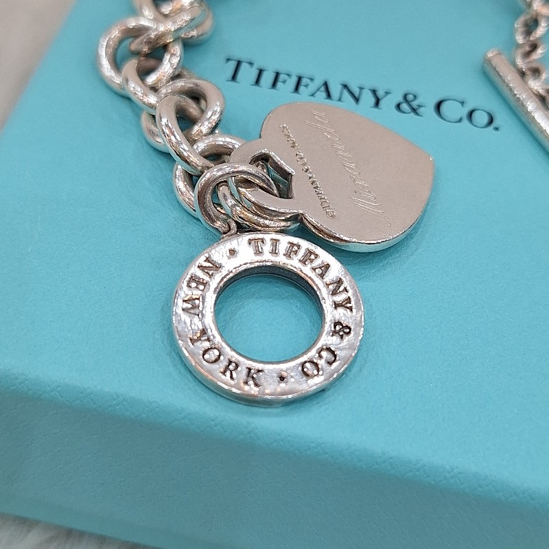 超特價TIFFANY & CO.蒂芬妮 925 純銀 刻字 愛心牌 T扣 手鍊-6