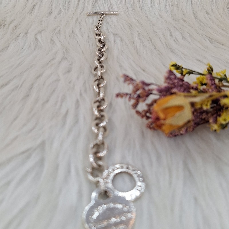 超特價TIFFANY & CO.蒂芬妮 925 純銀 刻字 愛心牌 T扣 手鍊-10