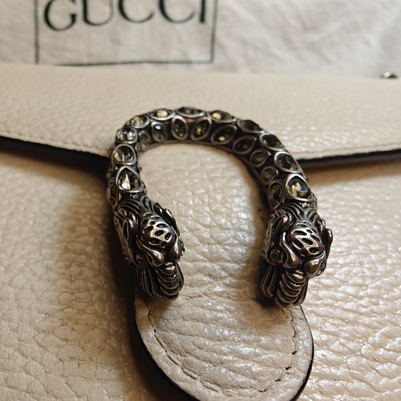 🔥特價💥Gucci 白色 荔枝牛皮 酒神 WOC mini 迷你 素面 鍊條包 小包 側揹包 斜揹包 手提包-4