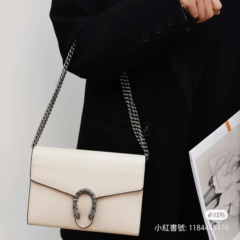 🔥特價💥Gucci 白色 荔枝牛皮 酒神 WOC mini 迷你 素面 鍊條包 小包 側揹包 斜揹包 手提包-26