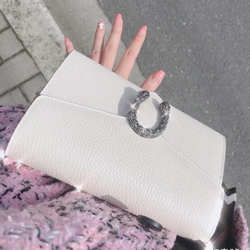 🔥特價💥Gucci 白色 荔枝牛皮 酒神 WOC mini 迷你 素面 鍊條包 小包 側揹包 斜揹包 手提包-27