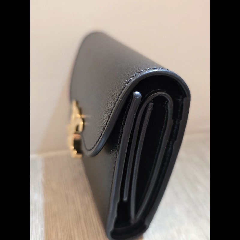 Celine 凱旋門三折短夾 亮面牛皮革小型TRIOMPHE銀包(黝黑色，9成新，日本專櫃購入）-2