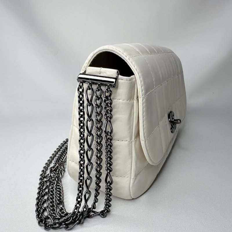 CHANEL 白冰格紋鏈帶肩背包-3
