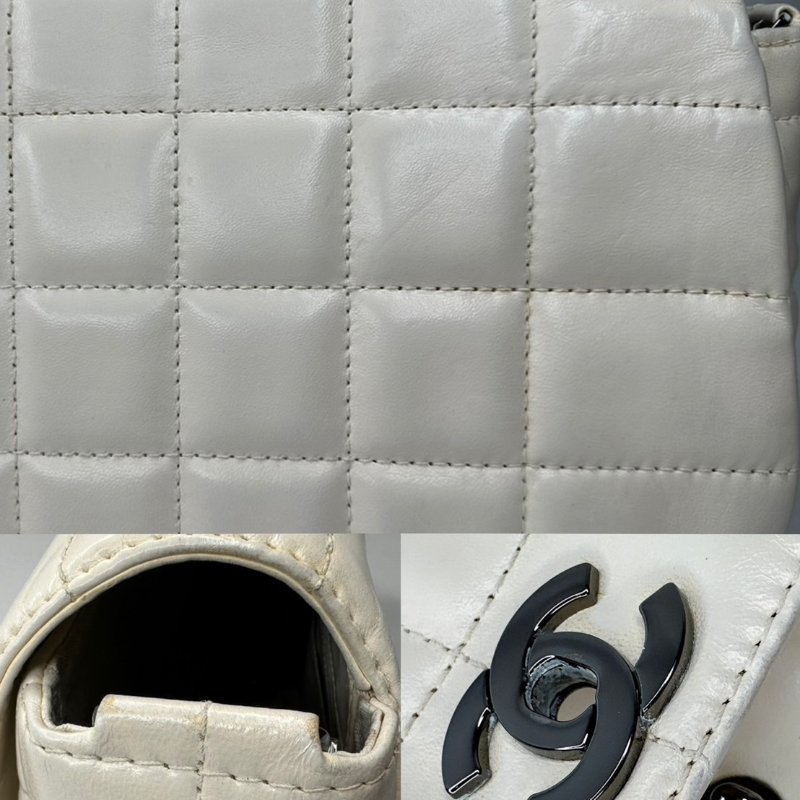 CHANEL 白冰格紋鏈帶肩背包-11