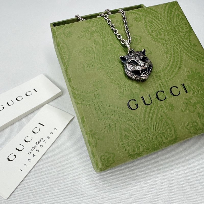 GUCCI 925純銀虎頭項鍊-1
