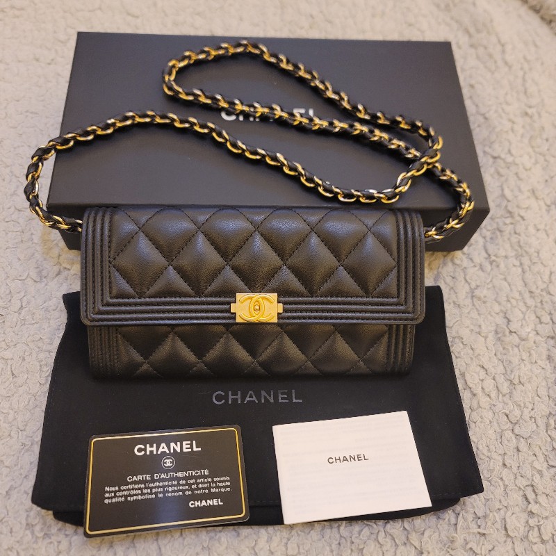♥520優惠♥Chanel 香奈兒 Boy系列 黑金長夾-0