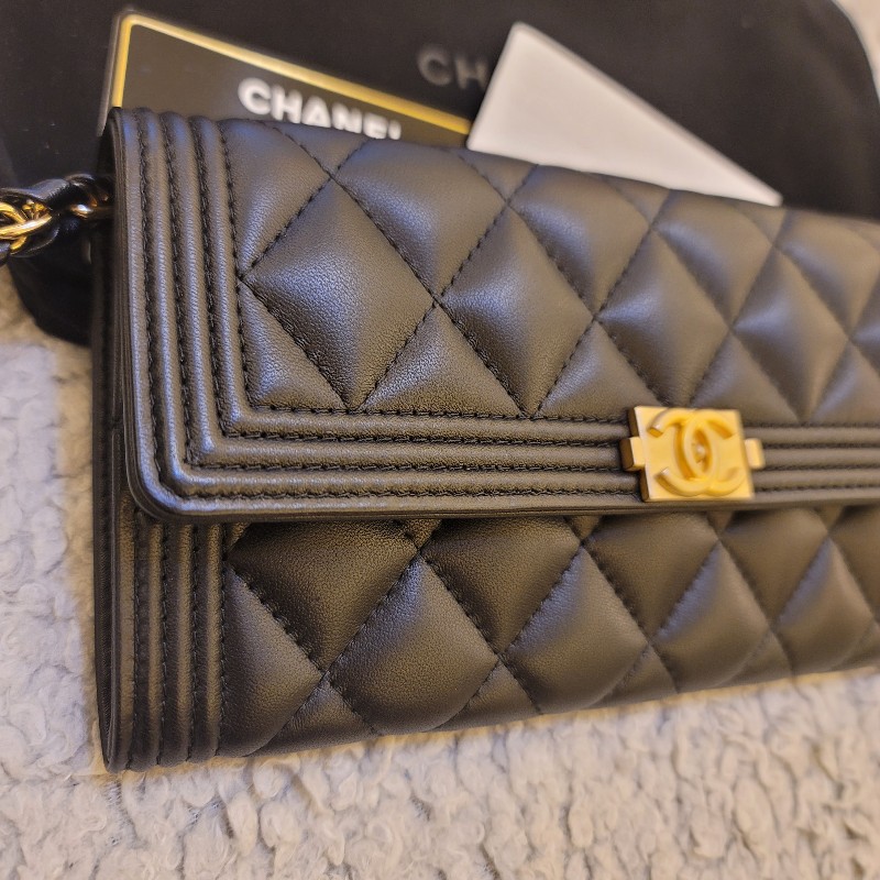 ♥520優惠♥Chanel 香奈兒 Boy系列 黑金長夾-3