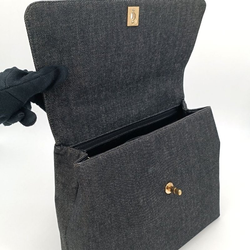 CHANEL Vintage Black Denim kelly Handbag-5