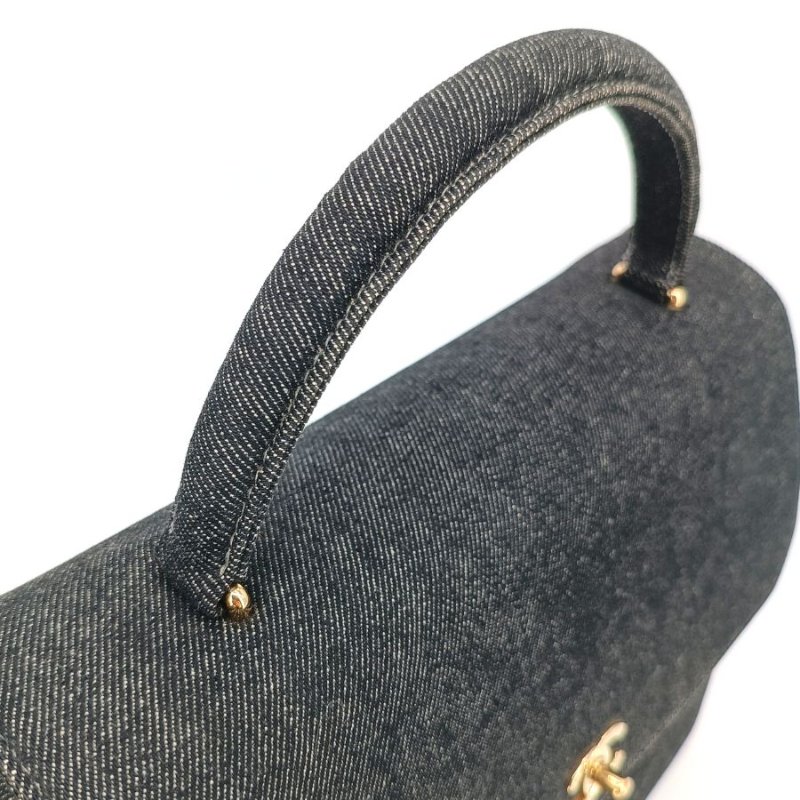CHANEL Vintage Black Denim kelly Handbag-8
