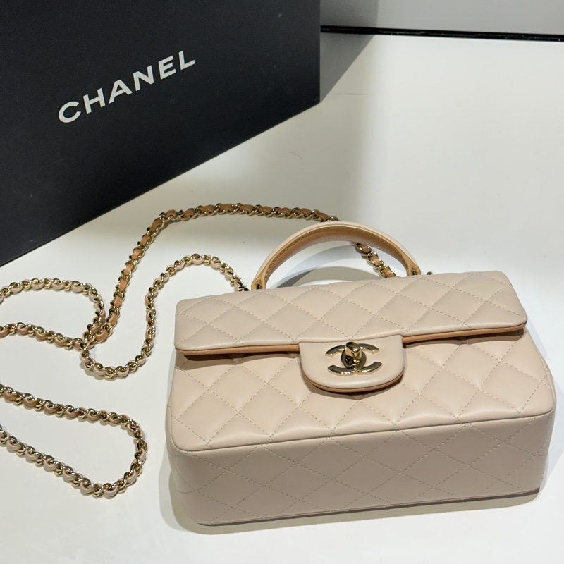 CHANEL23p cf mini handle奶茶拼色-1