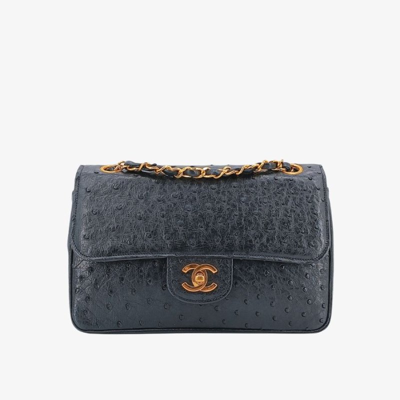CHANEL Vintage Black Ostrichskin 23cm Classic Flap Bag-0