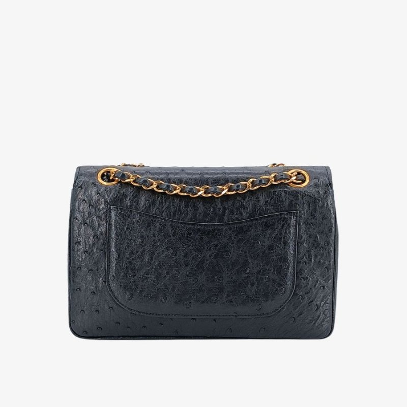 CHANEL Vintage Black Ostrichskin 23cm Classic Flap Bag-1