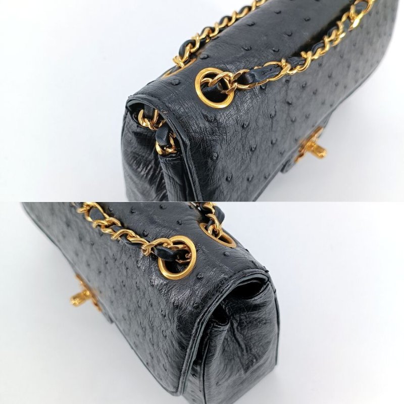 CHANEL Vintage Black Ostrichskin 23cm Classic Flap Bag-2