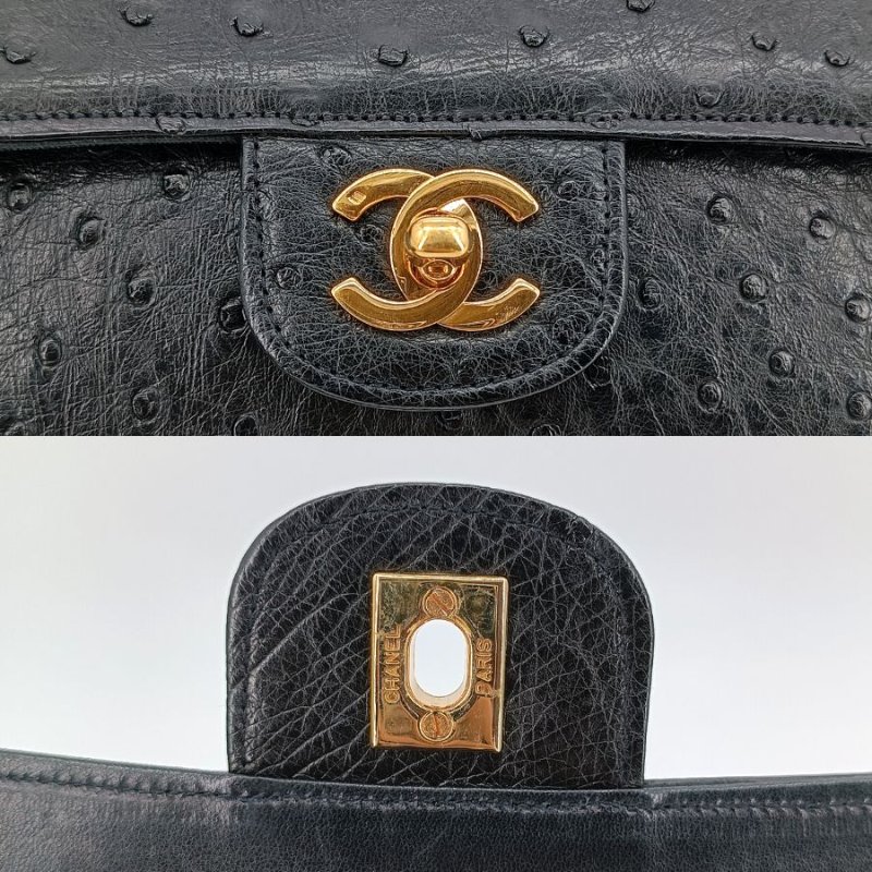 CHANEL Vintage Black Ostrichskin 23cm Classic Flap Bag-4
