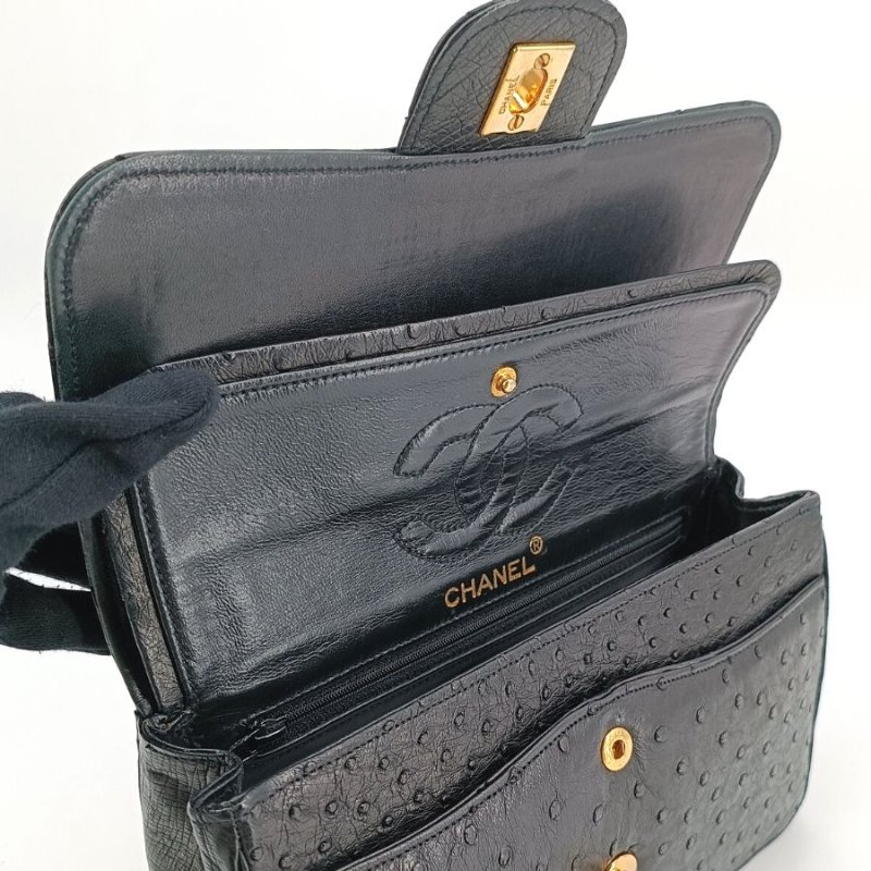 CHANEL Vintage Black Ostrichskin 23cm Classic Flap Bag-5