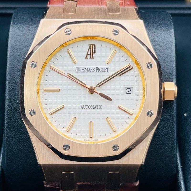 Audemars Piguet 愛彼 Royal Oak 皇家橡樹 15300or 玫瑰金 白面皮帶 自動上鍊 39mm-0