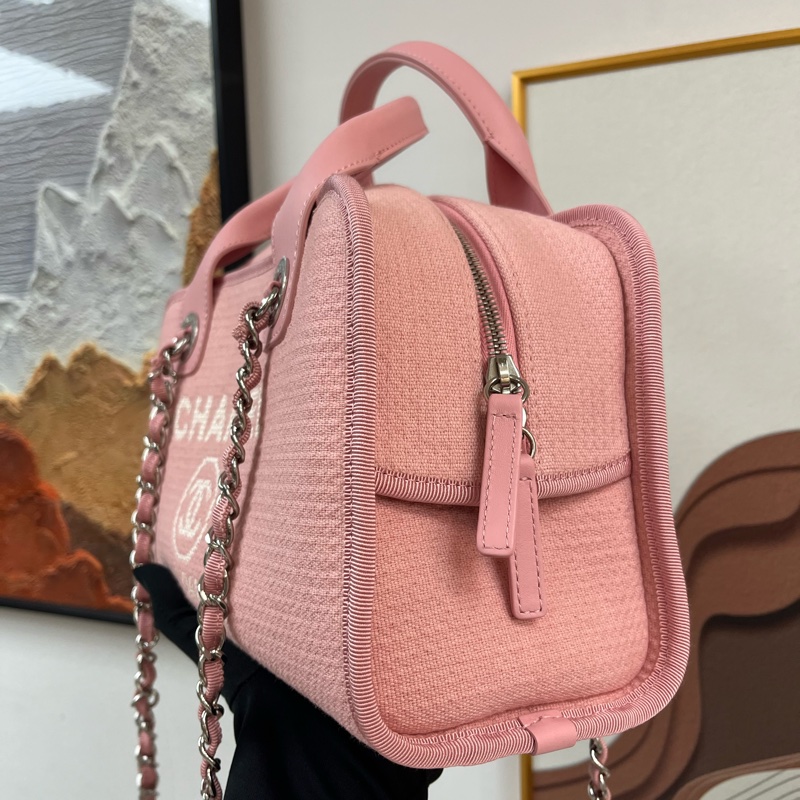Chanel 2022年新色 晶片款 度假系列 粉色保齡球沙灘包 手提單肩斜孭💕-1