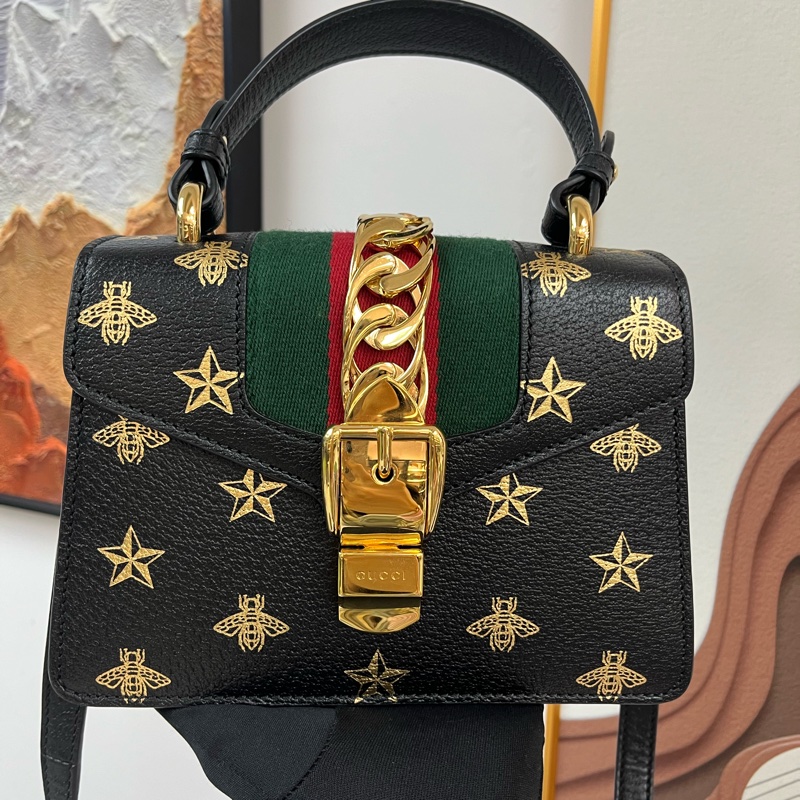 Gucci Sylvie 塞爾維亞 蜜蜂星星包 金扣 手提斜挎單肩包🤍-0