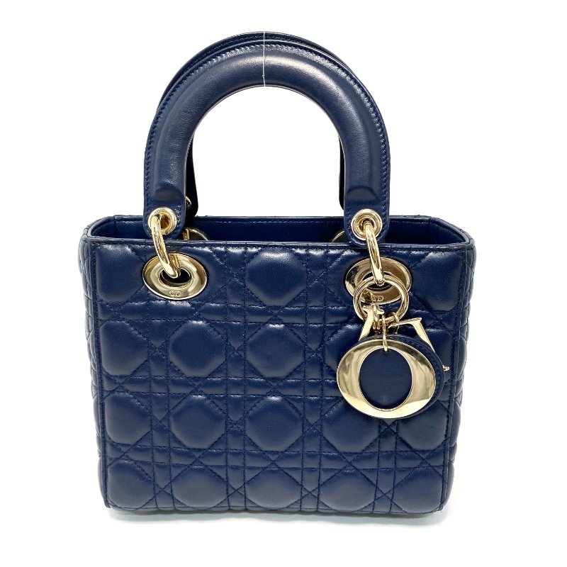 △ Christian Dior 迪奧 My ABCDior Small Lady Dior Navy Cannage Lambskin 2way Bag 小碼深藍色Cannage藤格紋圖案羊皮兩用袋 - 247008775-1