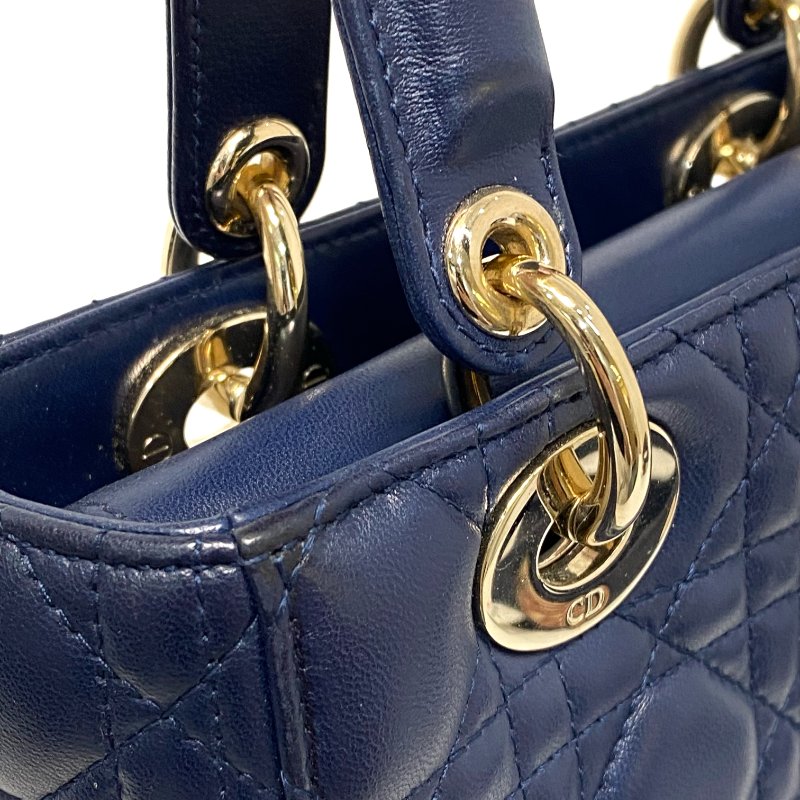 △ Christian Dior 迪奧 My ABCDior Small Lady Dior Navy Cannage Lambskin 2way Bag 小碼深藍色Cannage藤格紋圖案羊皮兩用袋 - 247008775-14