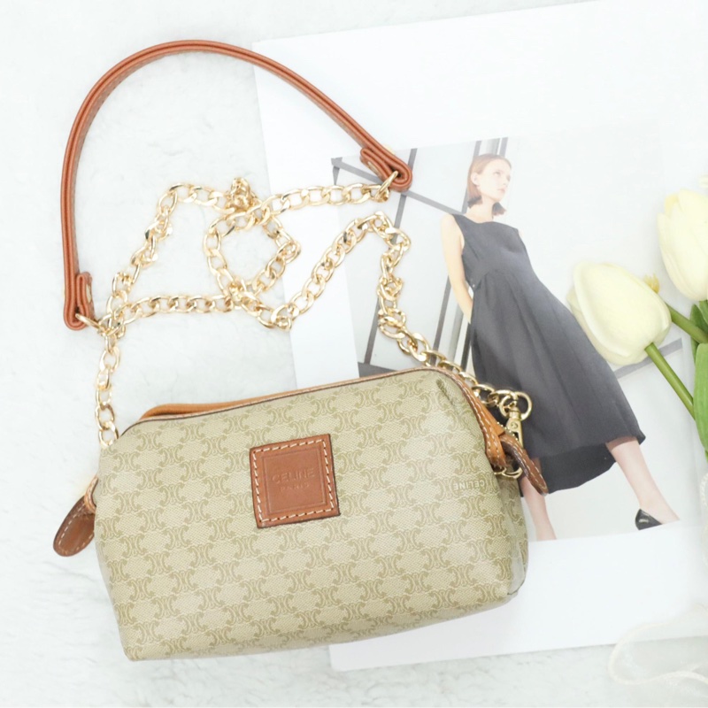 Celine杏色方型logo mini pouch🤎-0
