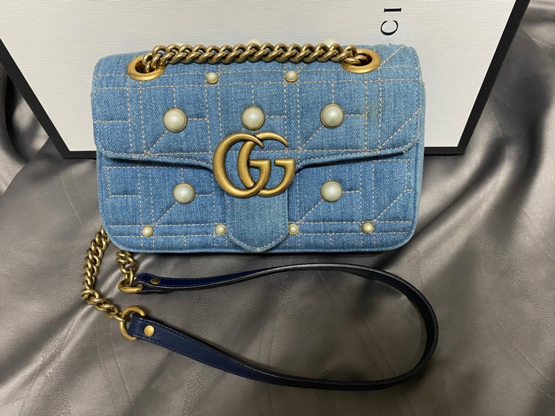 Gucci馬蒙包牛仔珍珠日本限定 斜背包 22cm（已保留）售出-0
