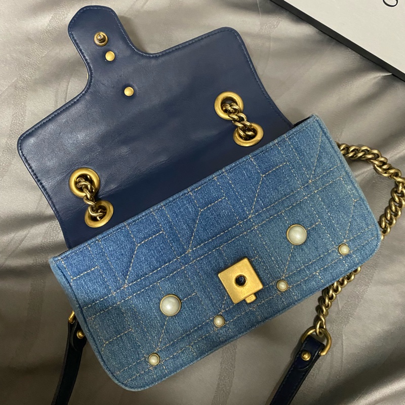 Gucci馬蒙包牛仔珍珠日本限定 斜背包 22cm（已保留）售出-1