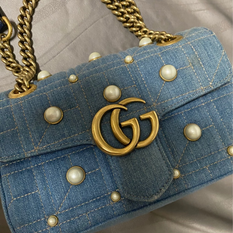 Gucci馬蒙包牛仔珍珠日本限定 斜背包 22cm（已保留）售出-8